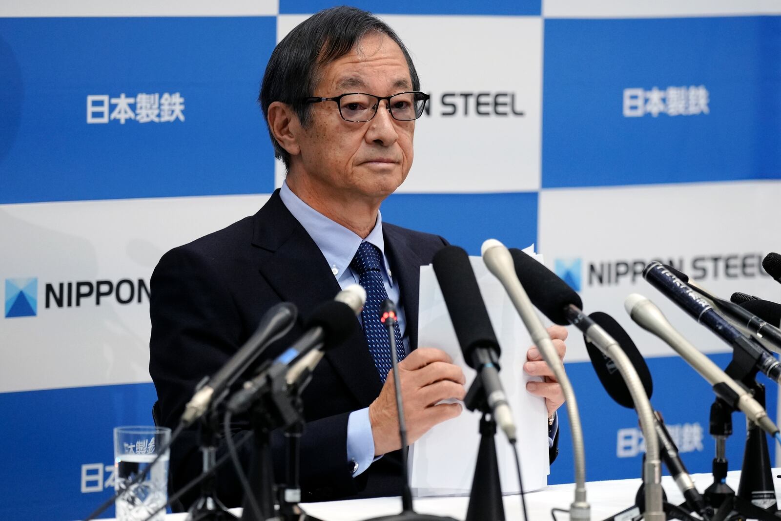 Eiji Hashimoto, chairman and CEO of Nippon Steel Corporation, attends a press conference at their company headquarters Tuesday, Jan. 7, 2025, in Tokyo. (AP Photo/Eugene Hoshiko)