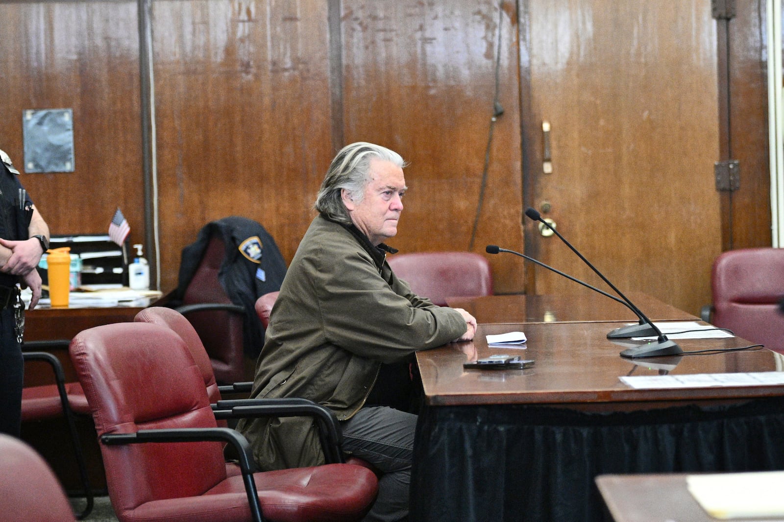 Steve Bannon pleads guilty to a fraud charge related to the “We Build the Wall" scheme, Tuesday, Feb. 11, 2025, at the state court in New York. (Curtis Means/Pool Photo via AP)