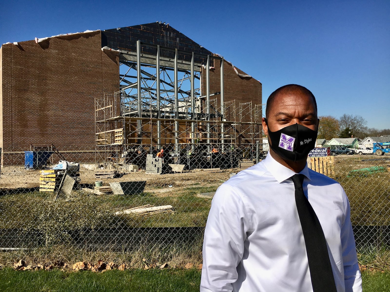 Marlon Styles Jr., superintendent of Middletown Schools, recently visited the $10 million Rosa Parks Elementary expansion project. While it remains on schedule, two other area school expansions have experienced some delays, say school officials. (Photo By Michael D. Clark\Journal-News)