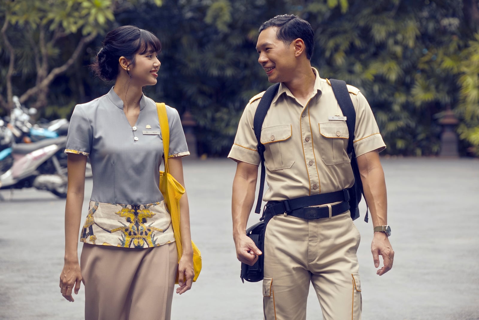 This image released by HBO shows Lalisa Manobal, left, and Tayme Thapthimthong in a scene from "The White Lotus." (Fabio Lovino/HBO via AP)