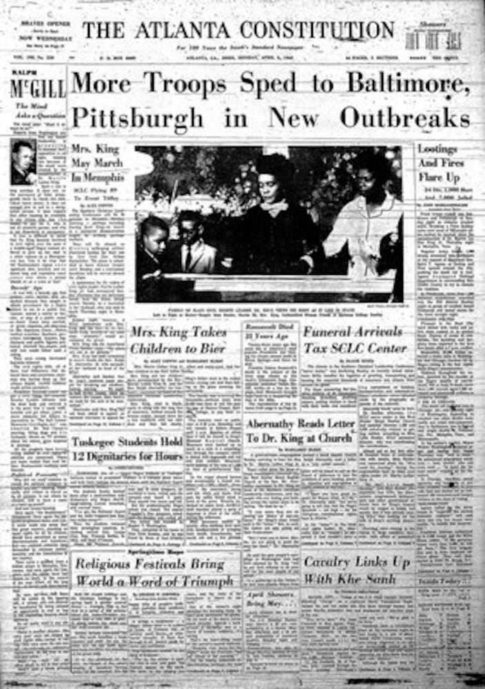 Front pages from Atlanta newspapers in the days after MLK's death