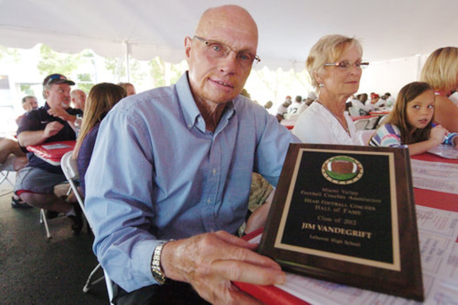 Retired Lebanon High School head football Coach Jim VanDeGrift was honored by Miami Valley Coaches Association Head Coaches Hall of Fame in 2011.