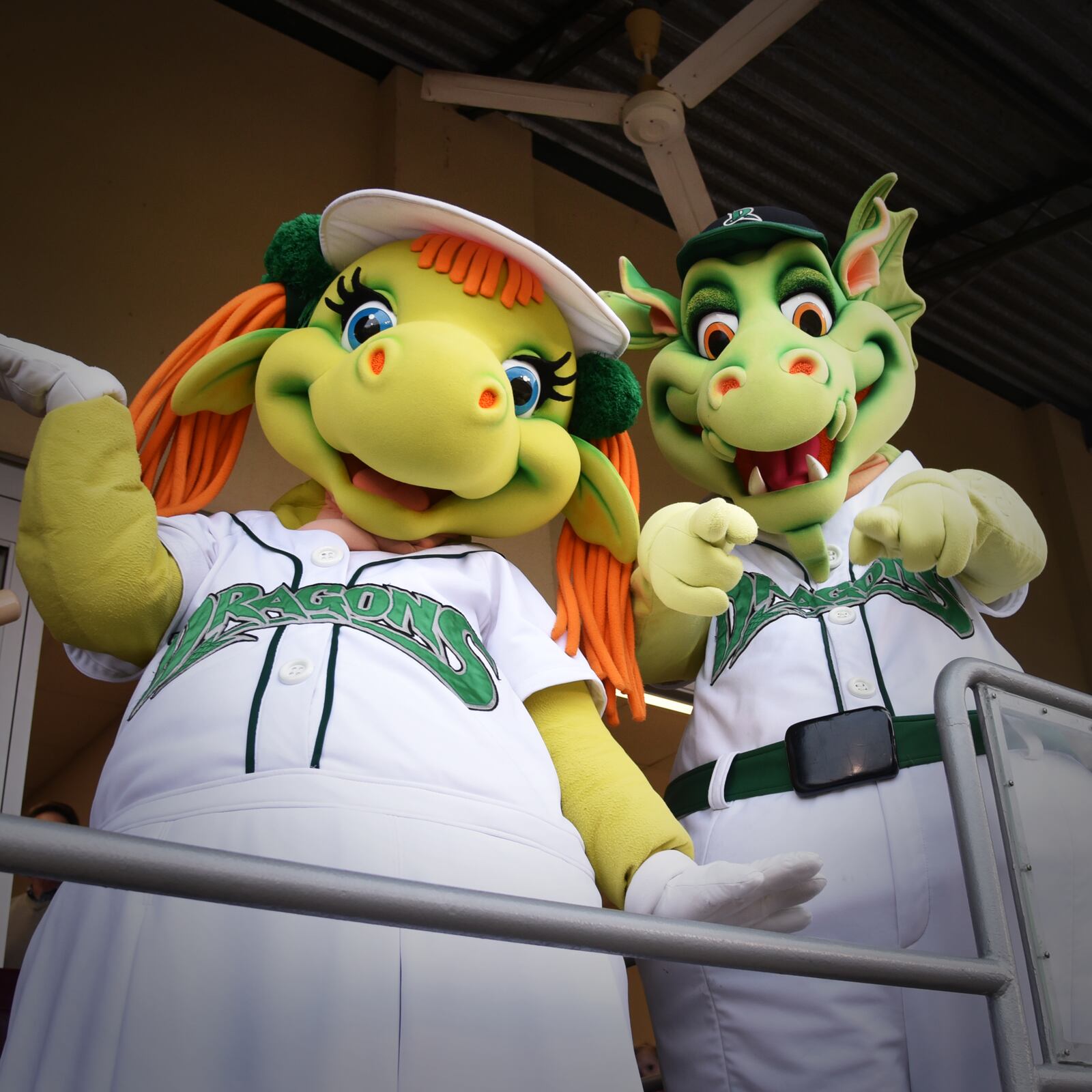 The Dayton Dragons mascots Gem and Heater. CONTRIBUTED