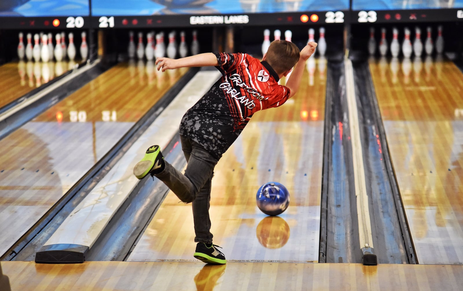 Greyson Garland, 11, bowled a perfect 300 game Saturday, Dec. 5, 2020 at Eastern Lanes in Middletown. NICK GRAHAM / STAFF