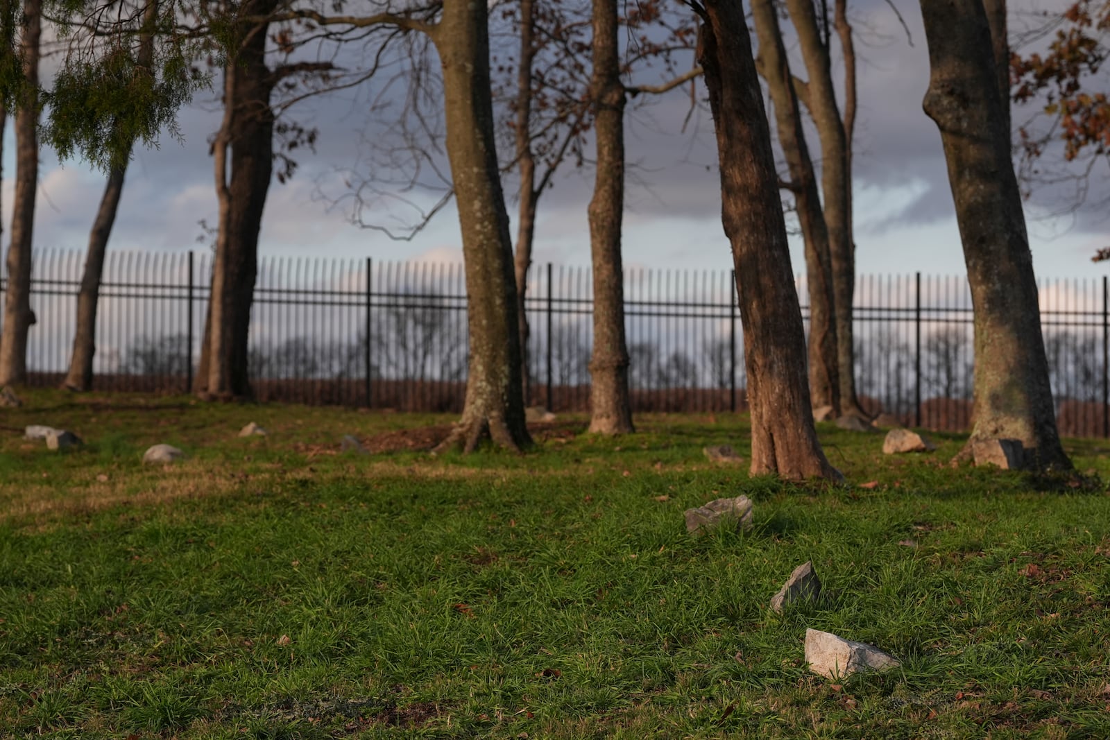 Grave markers are seen in a slave cemetery Monday, Dec. 9, 2024, in Nashville, Tenn. The site was discovered at The Hermitage, the home of former President Andrew Jackson.(AP Photo/George Walker IV)