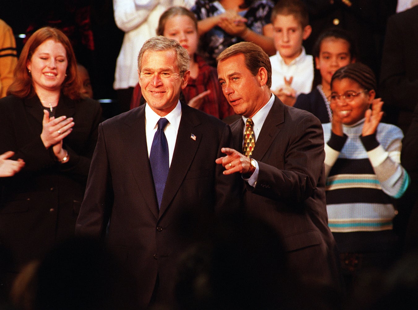 President George W. Bush signing No Child Left Behind Act at Hamilton High School Jan. 8, 2002.