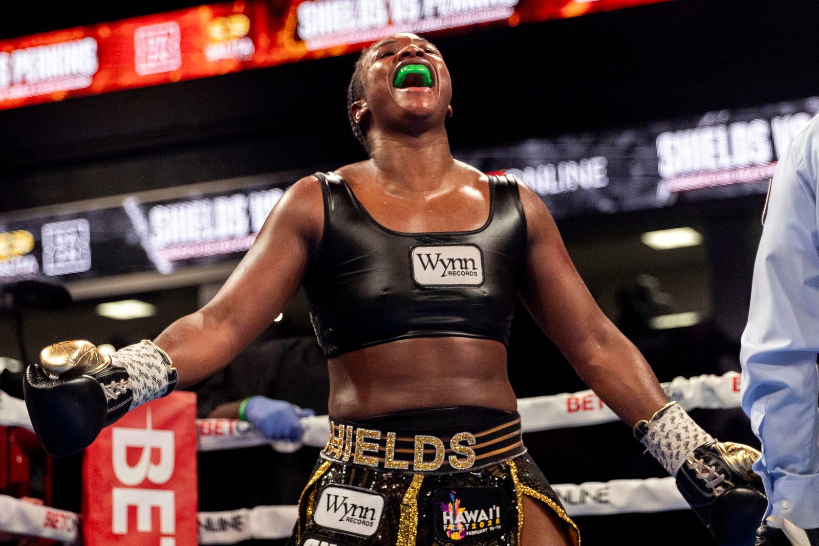 Claressa Shields captures the undisputed heavyweight title with a unanimous decision victory over Danielle Perkins on Sunday, Feb. 2, 2025 at Dort Financial Center in Flint. (Jake May/The Flint Journal via AP)