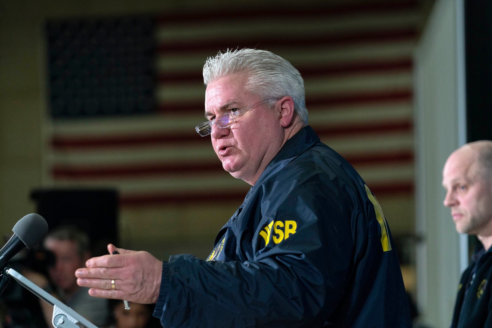 National Transportation Safety Board member Todd Inman speaks with reporters at Ronald Reagan Washington National Airport, Friday, Jan. 31, 2025, in Arlington, Va. (AP Photo/Jose Luis Magana)