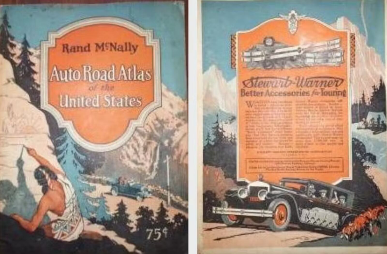 Front and back covers of the first Rand McNally atlas of the United States, issued in 1926, which showed road conditions for the family’s journey from Dearborn, Mich., to Miami, Fla. ANDREA KASTON TANGE/THE CONVERSATION VIA AP