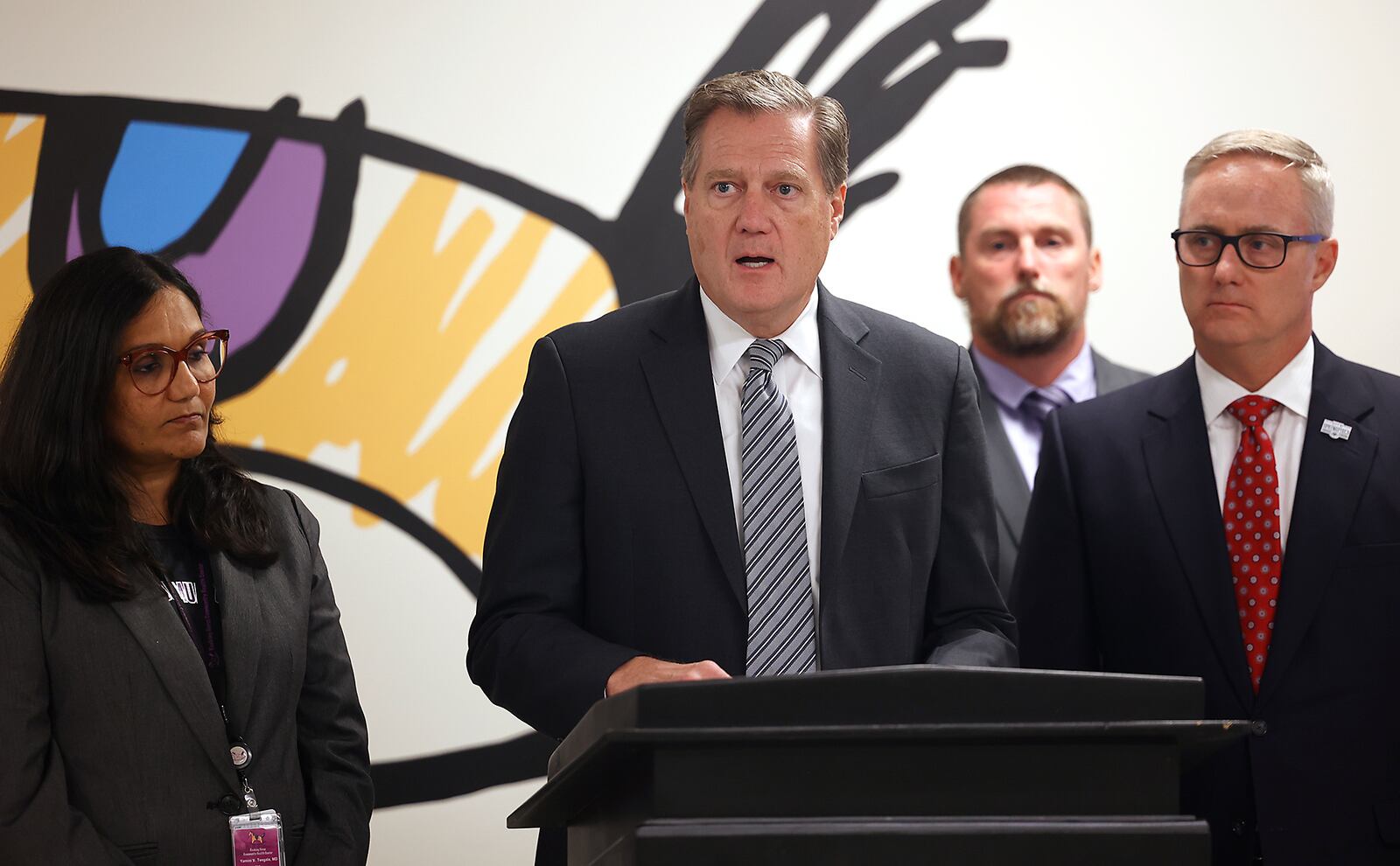 Congressman Mike Turner talks about the City of Springfield's struggles with the large numbers of Haitian immigrants Wednesday, August 7, 2024 following a meeting with city leaders and the executive staff at the Rocking Horse Center. BILL LACKEY/STAFF