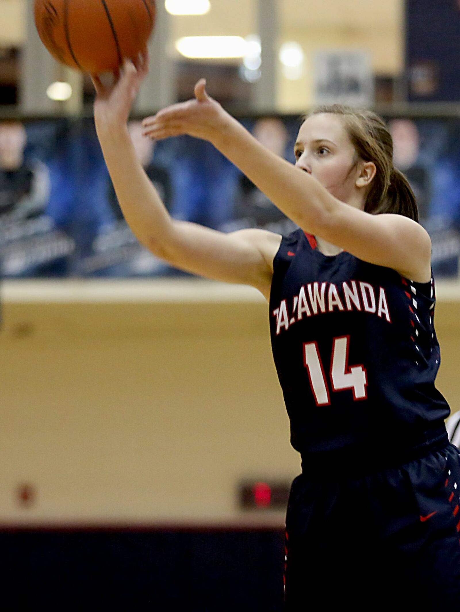 Talawanda guard Addie Brown connects for a 3-pointer against Edgewood during Wednesday night’s game at Ron Kash Court in Trenton. CONTRIBUTED PHOTO BY E.L. HUBBARD