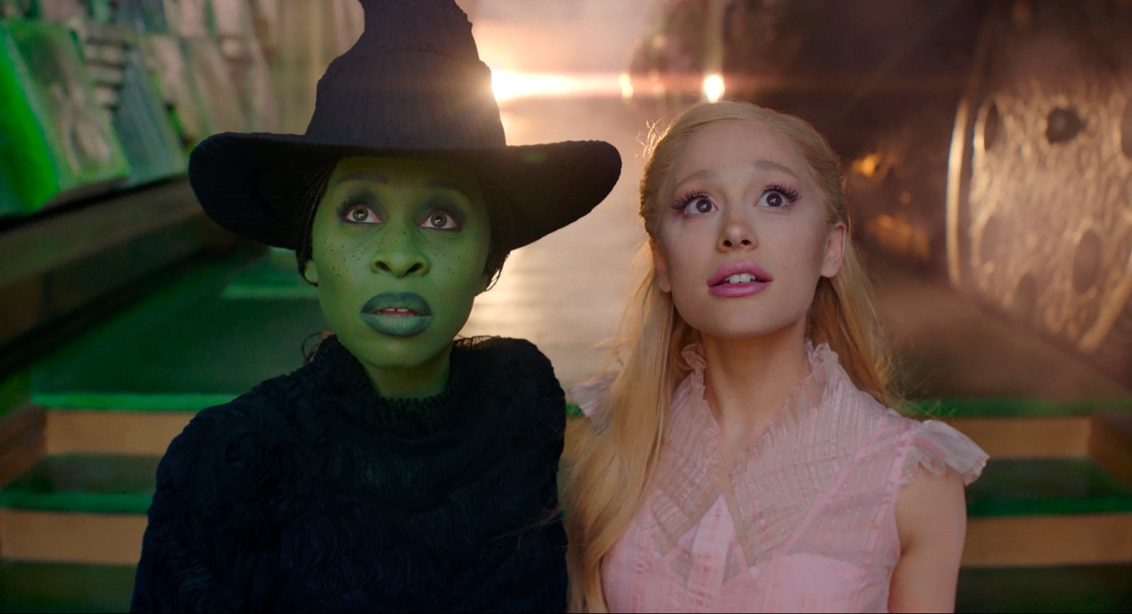 This image released by Universal Pictures shows Cynthia Erivo, left, and Ariana Grande in a scene from the film "Wicked." (Universal Pictures via AP)