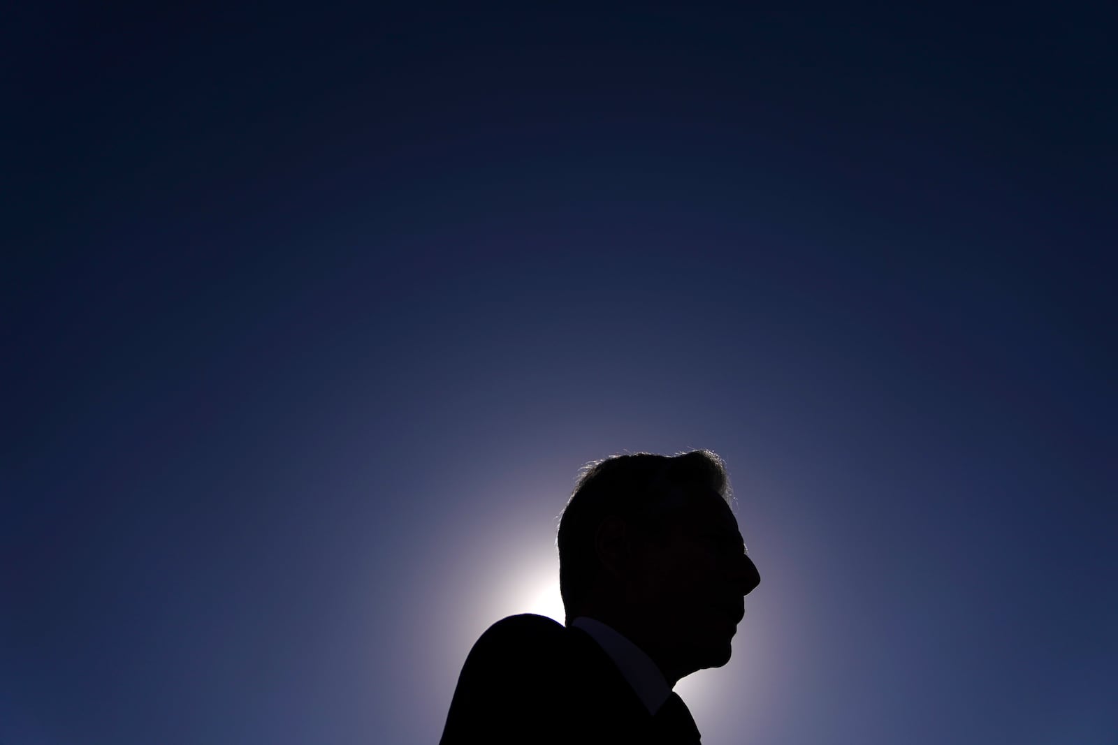 U.S. Secretary of State Antony Blinken looks as he arrives at Ben Gurion International Airport before departing for Riyadh, Saudi Arabia, in Tel Aviv, Israel, Wednesday, Oct. 23, 2024. (Nathan Howard/Pool Photo via AP)