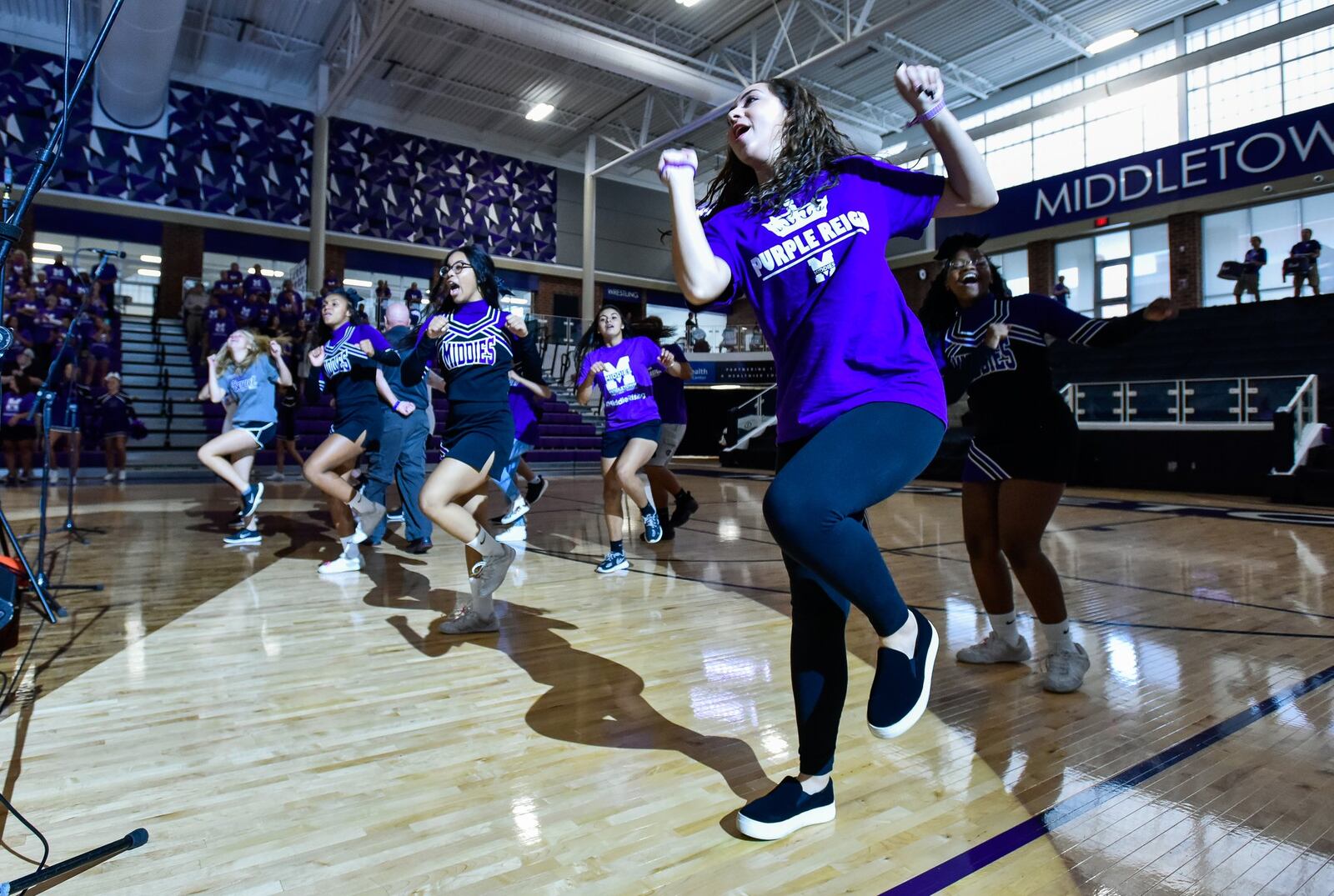 Middletown City Schools held a back-to-school pep rally Wednesday, Aug. 29, for teachers and staff at Wade E. Miller Arena inside Middletown High School. Classes for the new school year start Tuesday.