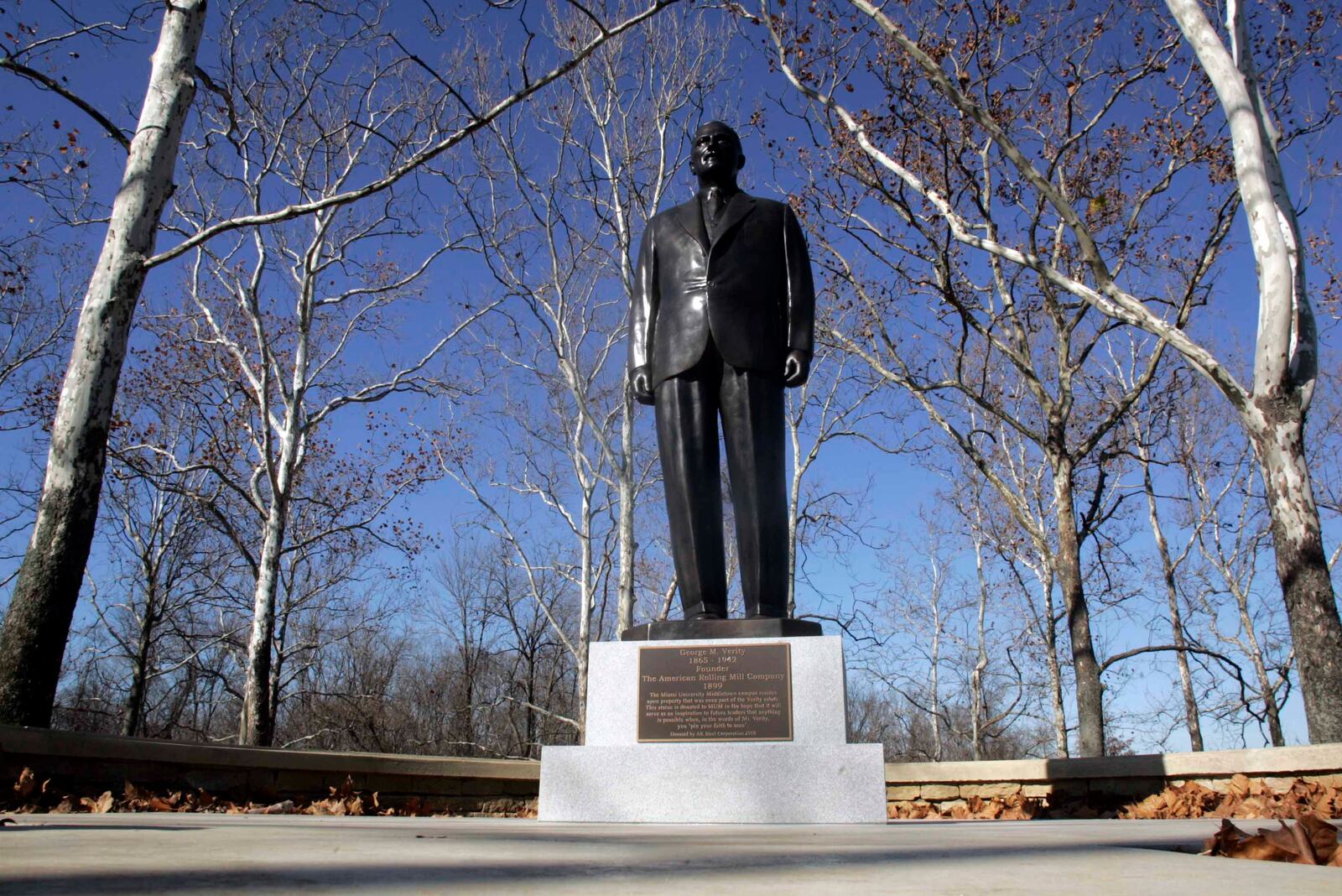 The statue of George M. Verity, donated to Miami University Middletown in 2008, was cleaned and restored before it was moved.