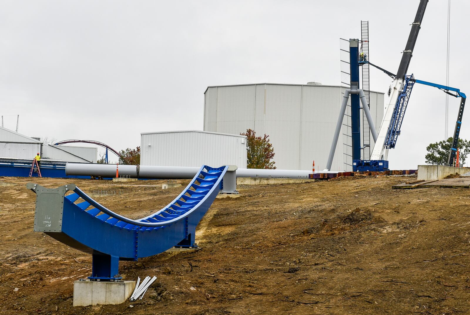 Construction is underway for the Orion roller coaster at Kings Island in Mason. When completed in spring of 2020, it will become the tallest and fastest coaster at the park. The first drop is 300 feet and it will reach 91 miles per hour. The track is 5,321 feet making is the longest steel coaster and second-longest overall behind The Beast that is 7,359 feet long. NICK GRAHAM/STAFF