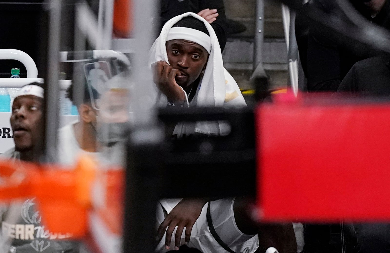 FILE - Milwaukee Bucks center Bobby Portis reacts during during the second half of the team's loss to the Atlanta Hawks in Game 4 of the NBA basketball Eastern Conference finals Tuesday, June 29, 2021, in Atlanta. (AP Photo/Brynn Anderson, File)