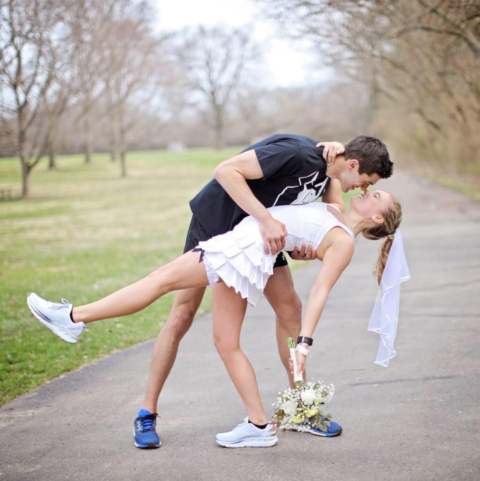 Alex and Kenzie Bruns, of Middletown, were married at Smith Park. The avid runners wore running attire and ran around the park after the ceremony. SUBMITTED PHOTO