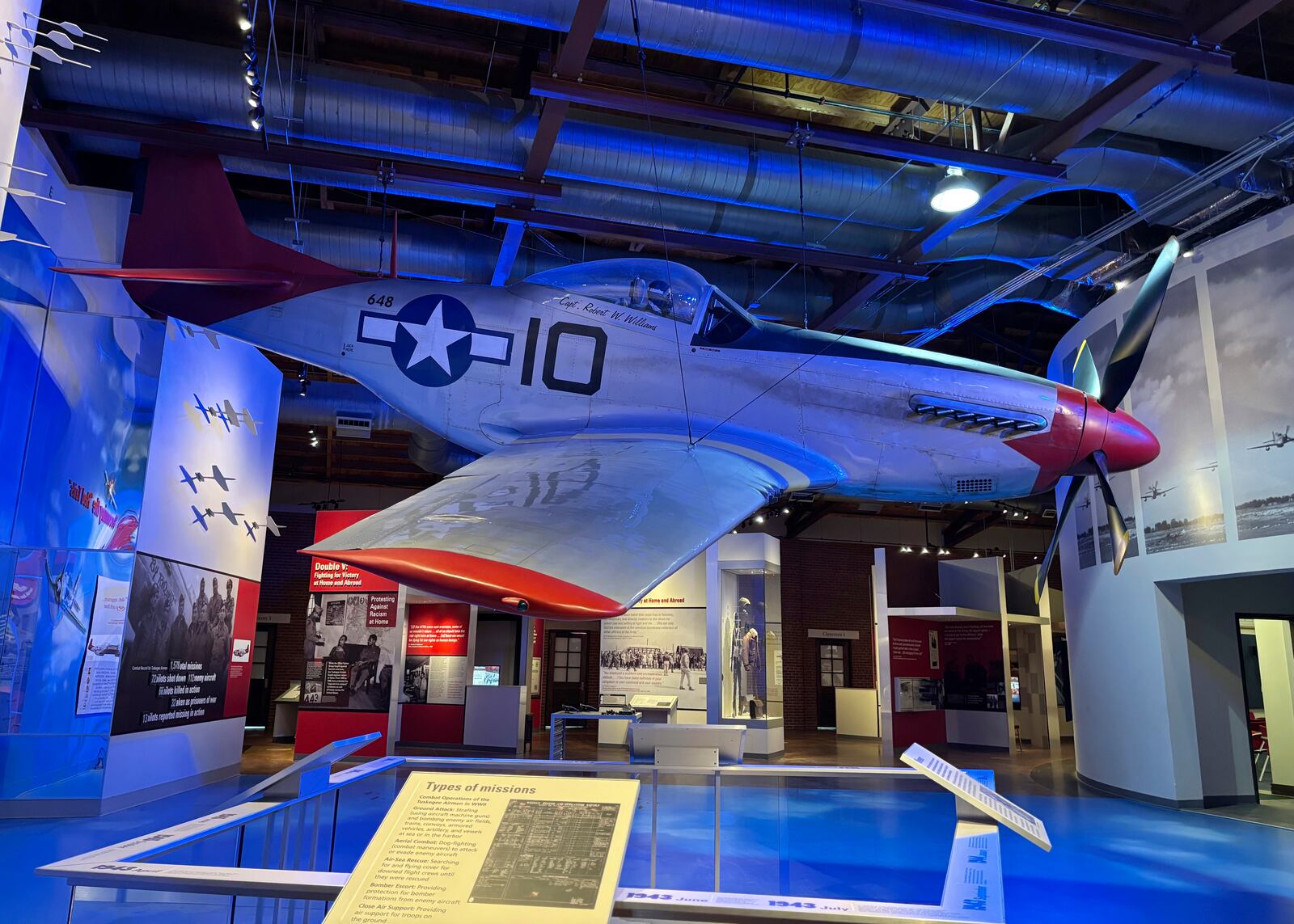 A full-sized replica of the P-51 Mustang flown by the Tuskegee Airmen during World War II is displayed in a museum in Tuskegee, Ala., Tuesday, Jan. 28, 2025. The museum is run by the National Park Sevice. (Kim Chandler/Associated Press)