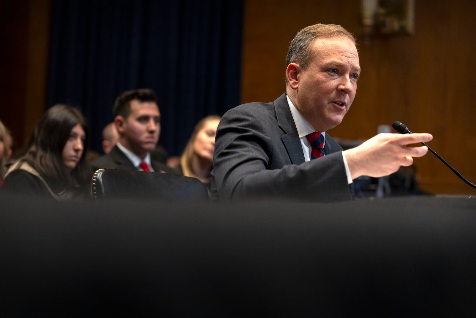 Former Rep. Lee Zeldin, R-N.Y., President-elect Donald Trump's pick to head the Environmental Protection Agency, appears before the Senate Environment and Public Works Committee on Capitol Hill, Thursday, Jan. 16, 2025, in Washington. (AP Photo/Mark Schiefelbein)