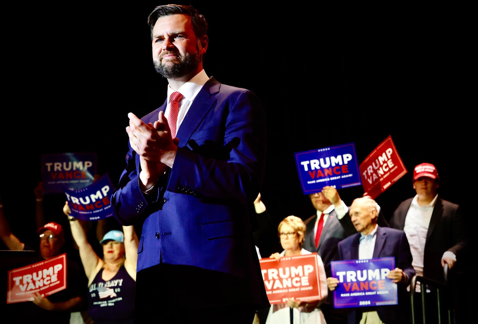 J.D. Vance speaks at a Middletown rally on July 22, 2024. MARSHALL GORBY, STAFF