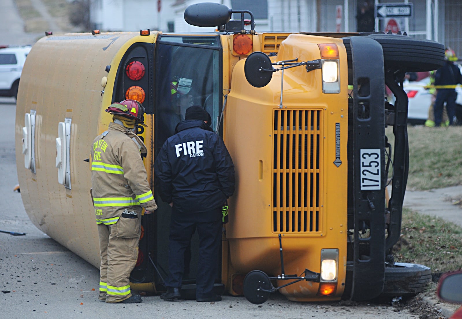 At least one person was injured after a Dayton Public School bus and SUV collided.