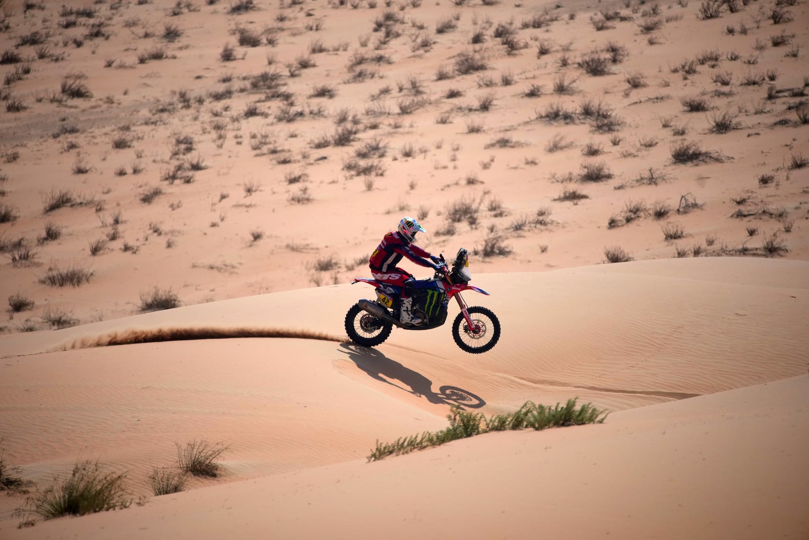 Rider Adrien Van Beveren competes during the tenth stage of the Dakar Rally between Haradh and Shubaytah, Saudi Arabia, Wednesday, Jan. 15, 2025. (AP Photo/Christophe Ena)