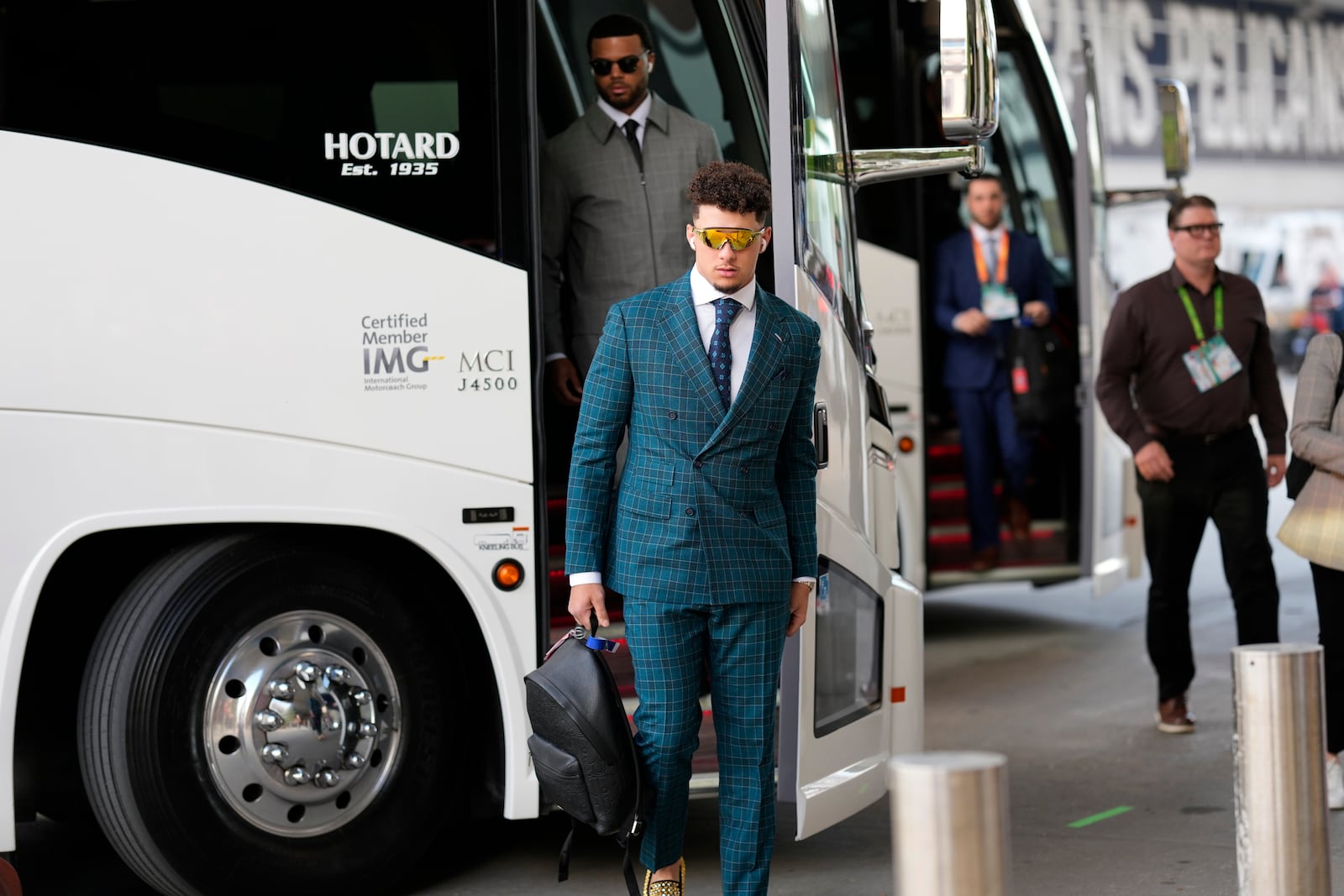 Kansas City Chiefs quarterback Patrick Mahomes arrives prior to the NFL Super Bowl 59 football game against the Philadelphia Eagles, Sunday, Feb. 9, 2025, in New Orleans. (AP Photo/Gerald Herbert)