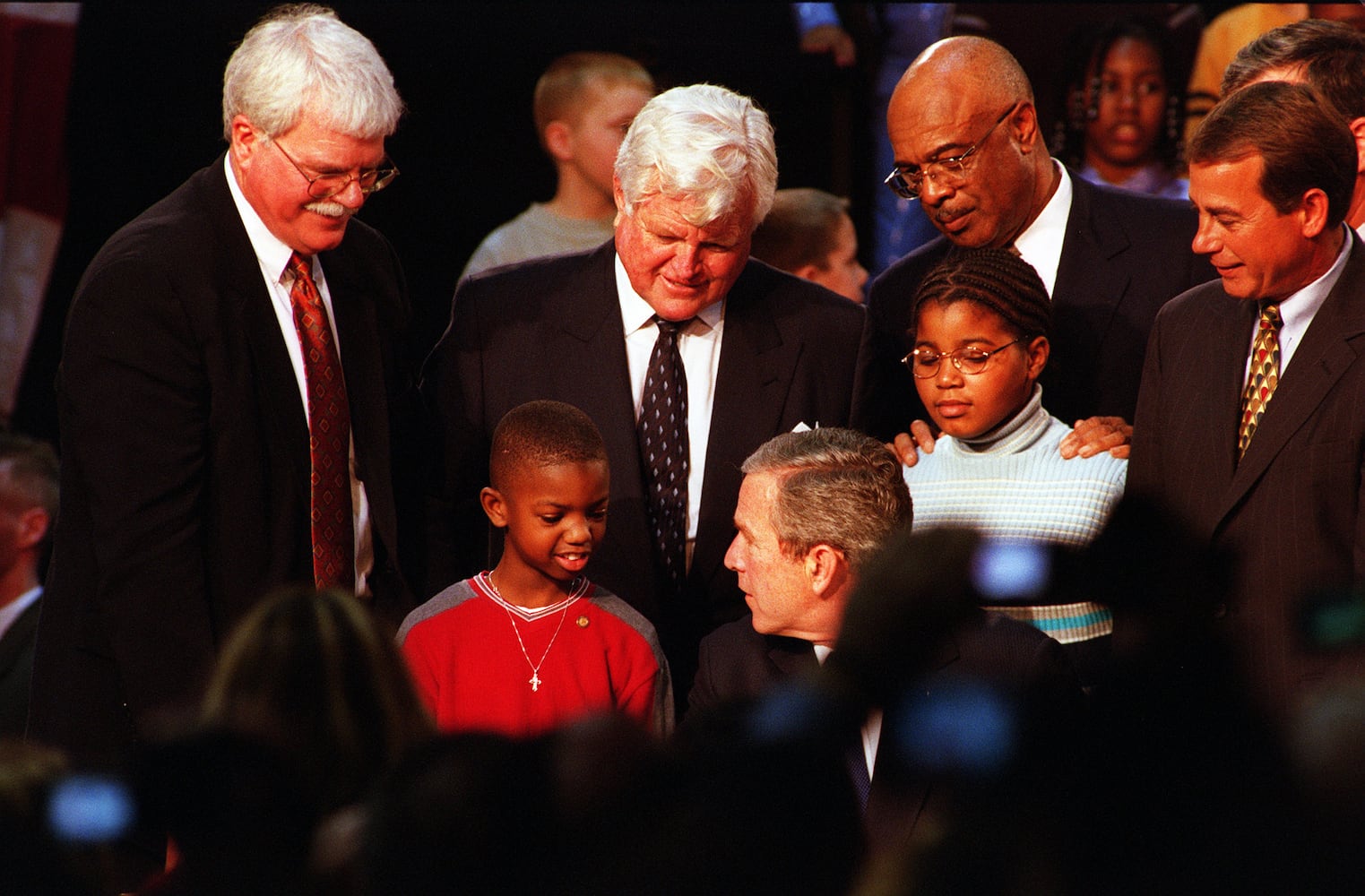 President George W. Bush signing No Child Left Behind Act at Hamilton High School Jan. 8, 2002.