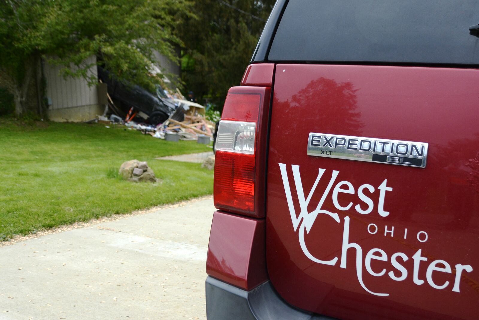 A male driver blacked out and lost control of a pickup truck on Thursday, may 9, 2019, which went through a house on Spruce Hill Drive near Barrett and West Chester roads in West Chester Twp. MICHAEL D. PITMAN/STAFF