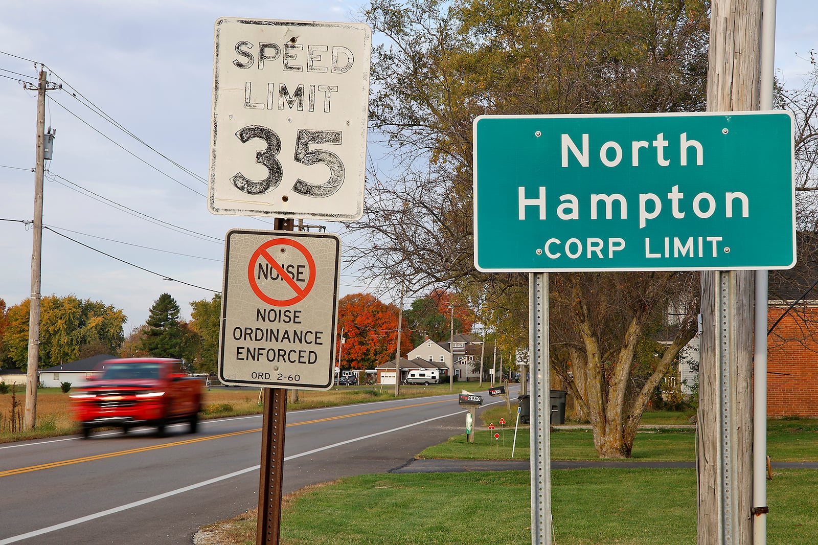 The speed limit on Ohio Route 41 changes from 50 miles per hour to 35 miles per hour in the village of North Hampton in Clark County. BILL LACKEY/STAFF