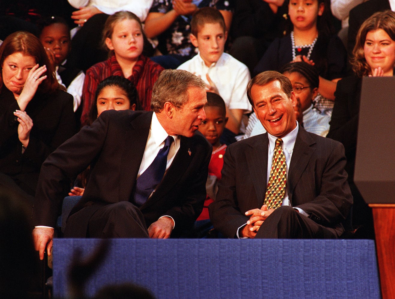 President George W. Bush signing No Child Left Behind Act at Hamilton High School Jan. 8, 2002.