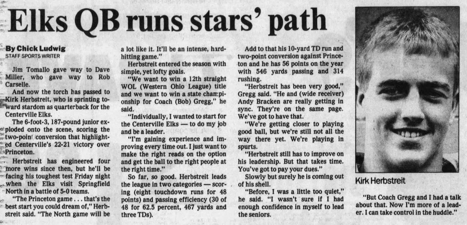 Kirk Herbstreit. Dayton Daily News archive Oct. 28, 1986.