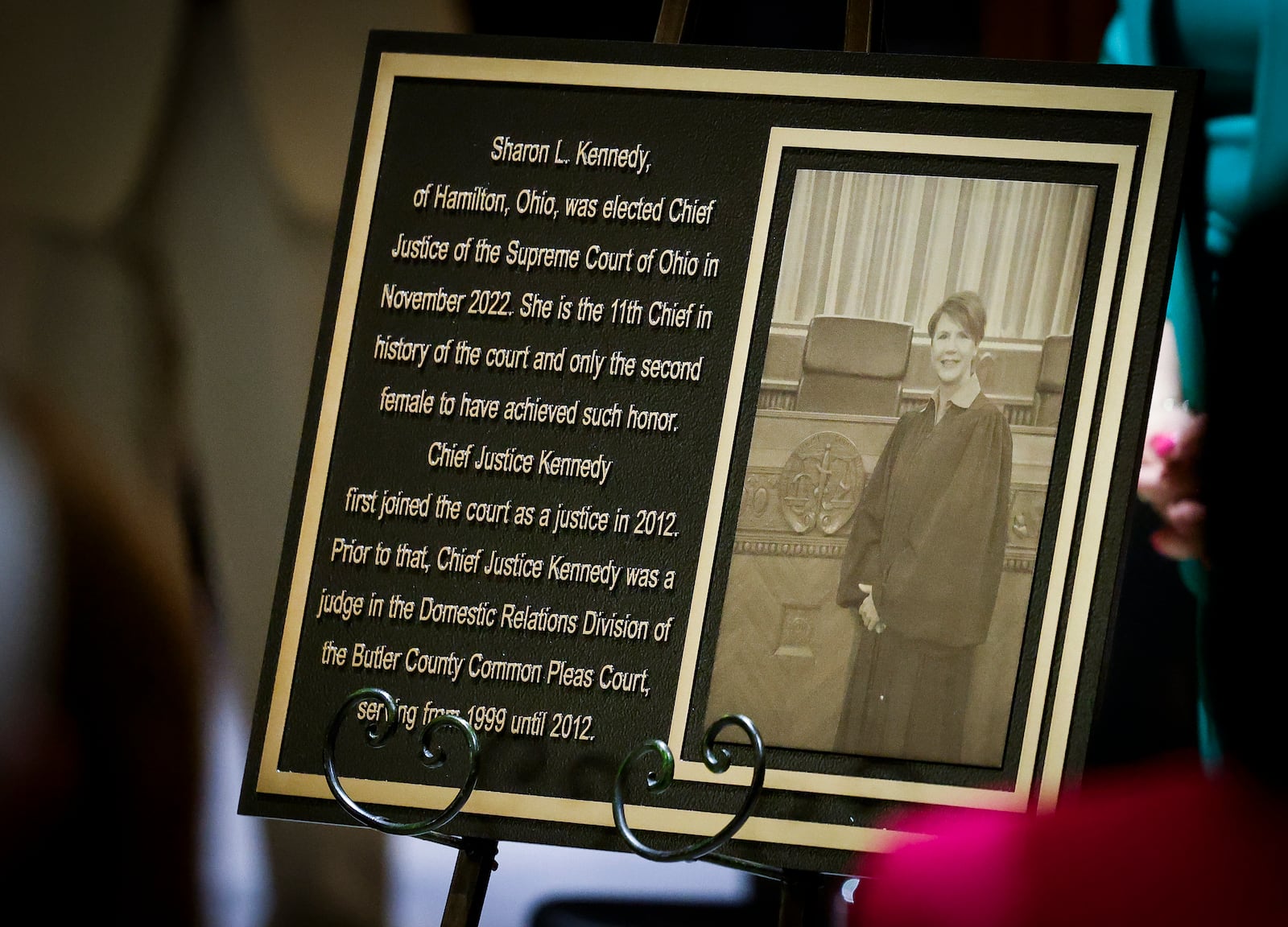 Former Butler County domestic relations judge and current  Ohio Supreme Court Chief Justice Sharon Kennedy was honored at Law Day festivities Wednesday, May 1 at the Historic Butler County Courthouse in Hamilton. A plaque in her honor was unveiled. NICK GRAHAM/STAFF