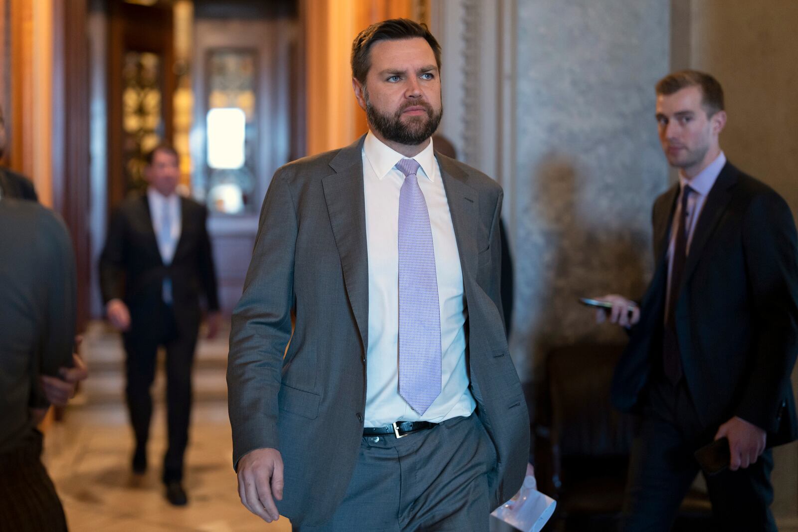 FILE - Sen. JD Vance, R-Ohio, departs the chamber at the Capitol in Washington, March 15, 2023. (AP Photo/J. Scott Applewhite, File)