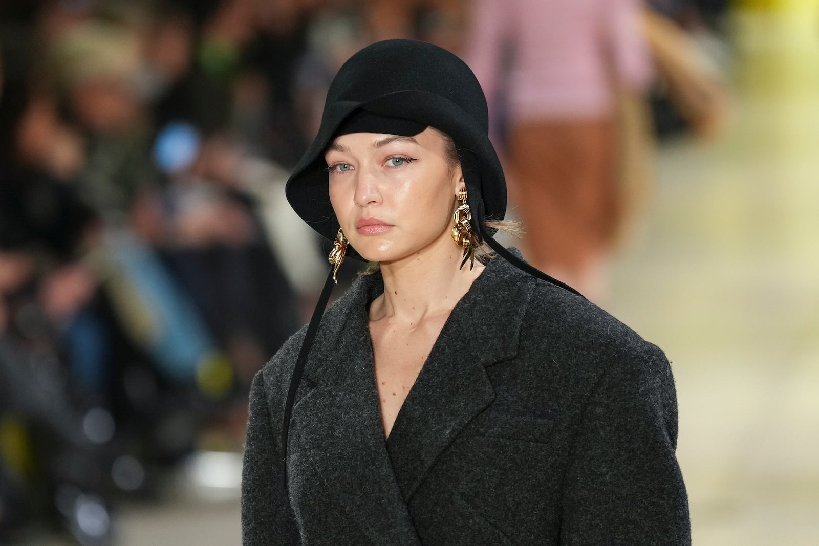 Gigi Hadid wears a creation as part of the Miu Miu Fall/Winter 2025-2026 Womenswear collection presented Tuesday, March 11, 2025. in Paris. (Photo by Scott A Garfitt/Invision/AP)