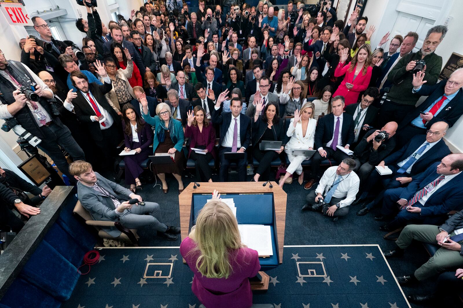 White House press secretary Karoline Leavitt speaks with reporters in the James Brady Press Briefing Room at the White House, Tuesday, Jan. 28, 2025, in Washington. (AP Photo/Alex Brandon)