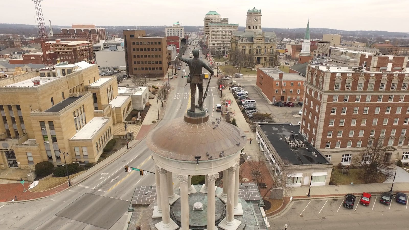 Victory, Jewel of the Soul, (also known as Billy Yank)sculpture by Rudolph Thiem stands atop the Soldiers, Sailors and Pioneers Monument at the High Street Bridge in downtown Hamilton.    TY GREENLEES / STAFF