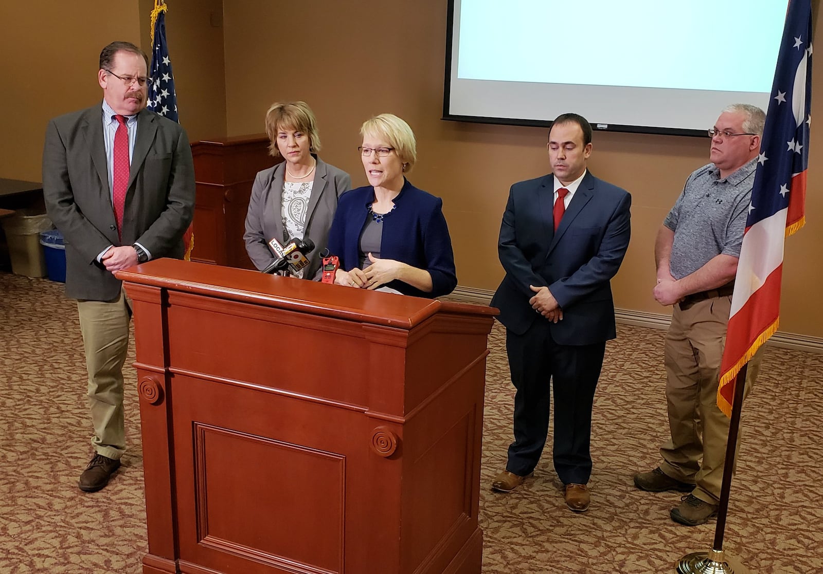 The human remains found in a wooded area along Tylersville Road in 2015, were identified as Darlene Norcross during a press conference by the Butler County Coroner’s office, West Chester Police and forensic anthropologist Dr. Elizabeth Murray from Mount St. Joseph University Thursday, March 7 in Hamilton. Dr. Lisa Mannix identified the decessed as Darlene Norcross during the press conference. Pictured, left to right, West Chester Twp. Police Lt. David Tivin, forensic anthropologist Dr. Elizabeth Murray from Mount St. Joseph University, Butler County Coroner Dr. Lisa Mannix, West Chester Twp. Police Det. Travis Oaks and Butler County Coroner’s office investigator Clint Nigg. GRAHAM/STAFF