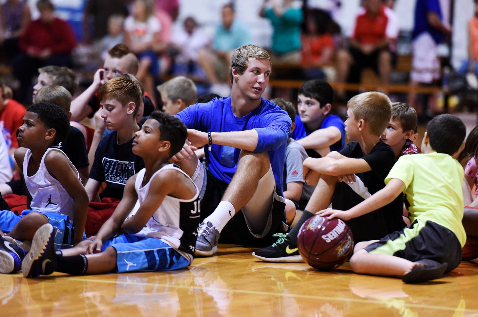 In this 2015 file photo, Luke Kennard sits with young basketball players during an event at Kingdom Sports Center in Franklin. 