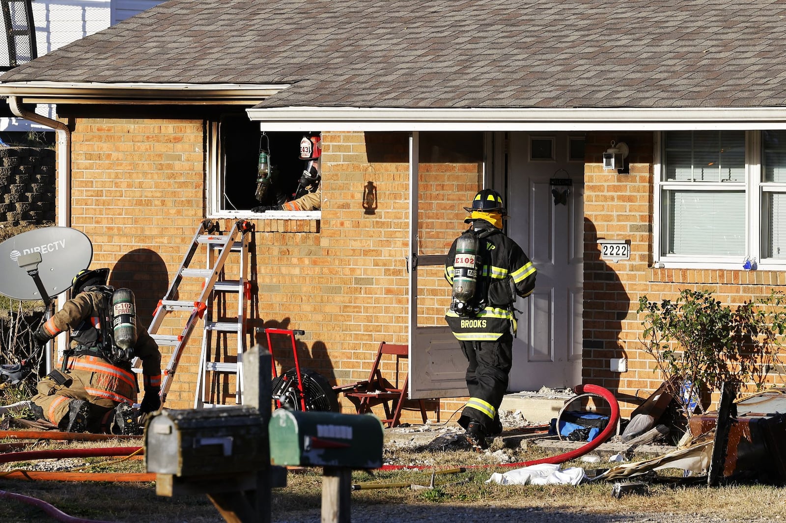 Emergency crews from nine jurisdictions are on the scene of a fire in Ross Twp. this afternoon. When crews tried to rescue a man from the house he apparently stabbed himself in the chest.