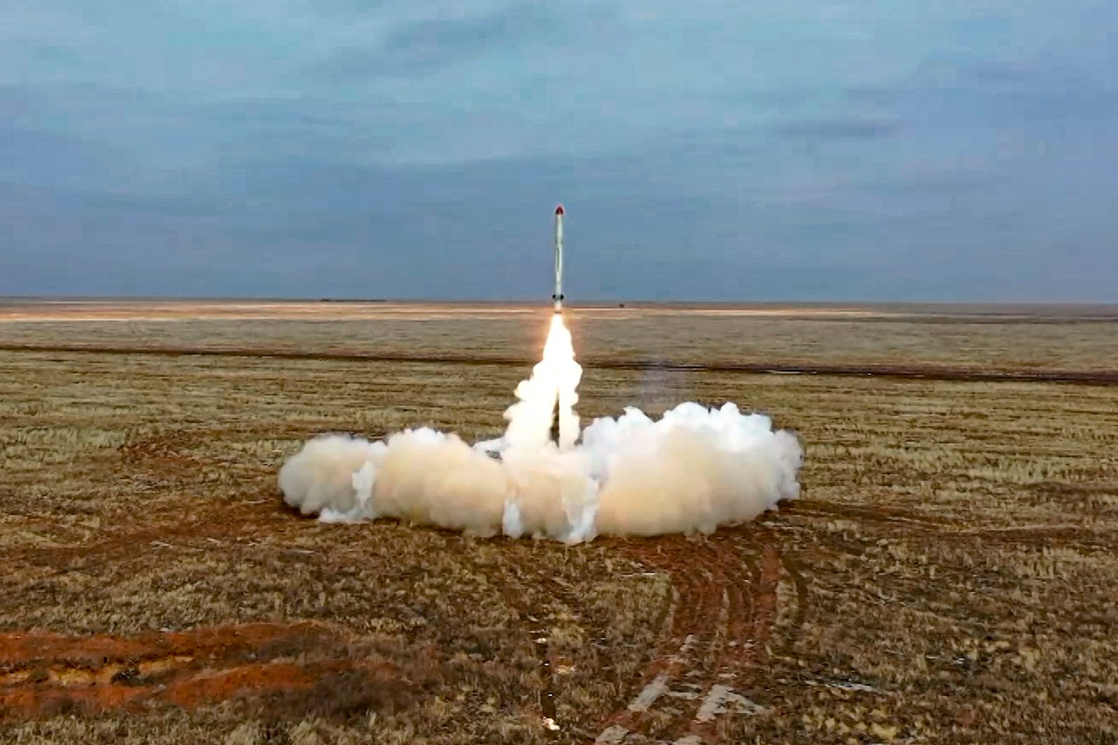 FILE - This photo taken from video provided by the Russian Defense Ministry Press Service on Feb. 19, 2022, shows a Russian Mobile launchers of Iskander short-range nuclear-capable missiles during a military exercise at a training ground in Russia. (Russian Defense Ministry Press Service via AP, File)