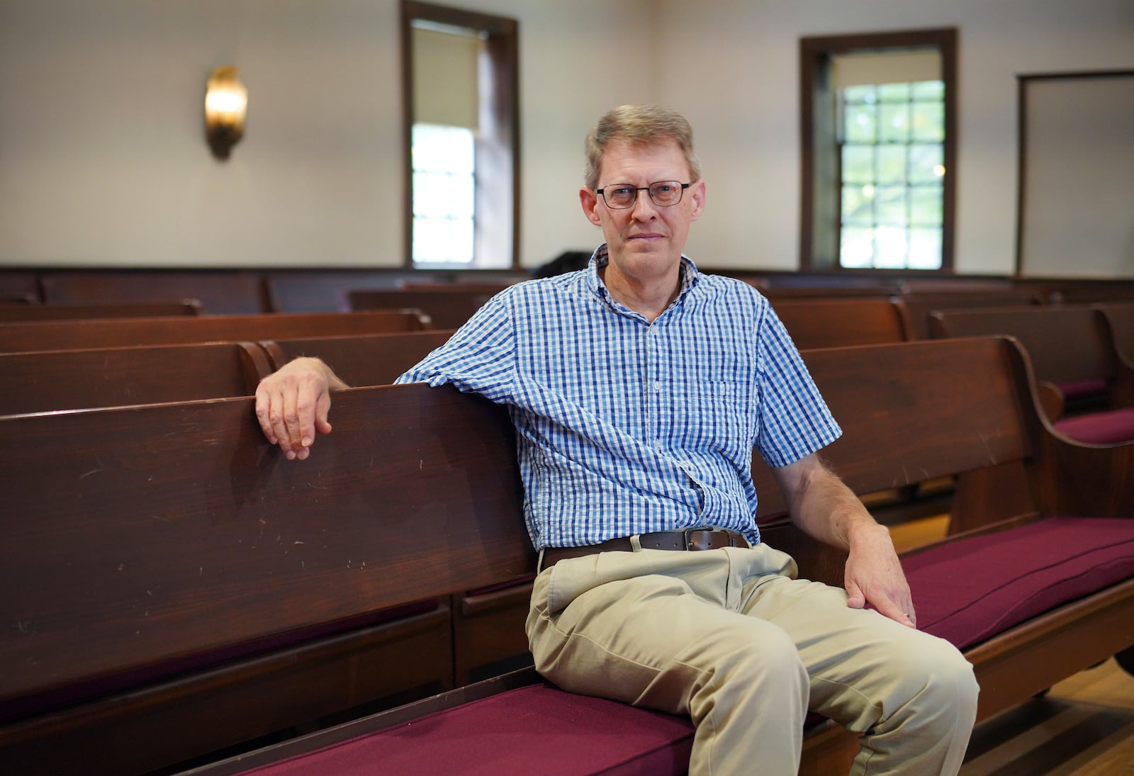 Steven Nolt, director of the Young Center for Anabaptist and Pietist Studies at Elizabethtown College, sits for a portrait on Tuesday, Oct. 15, 2024, in Elizabethtown, Pa. (AP Photo/Jessie Wardarski)