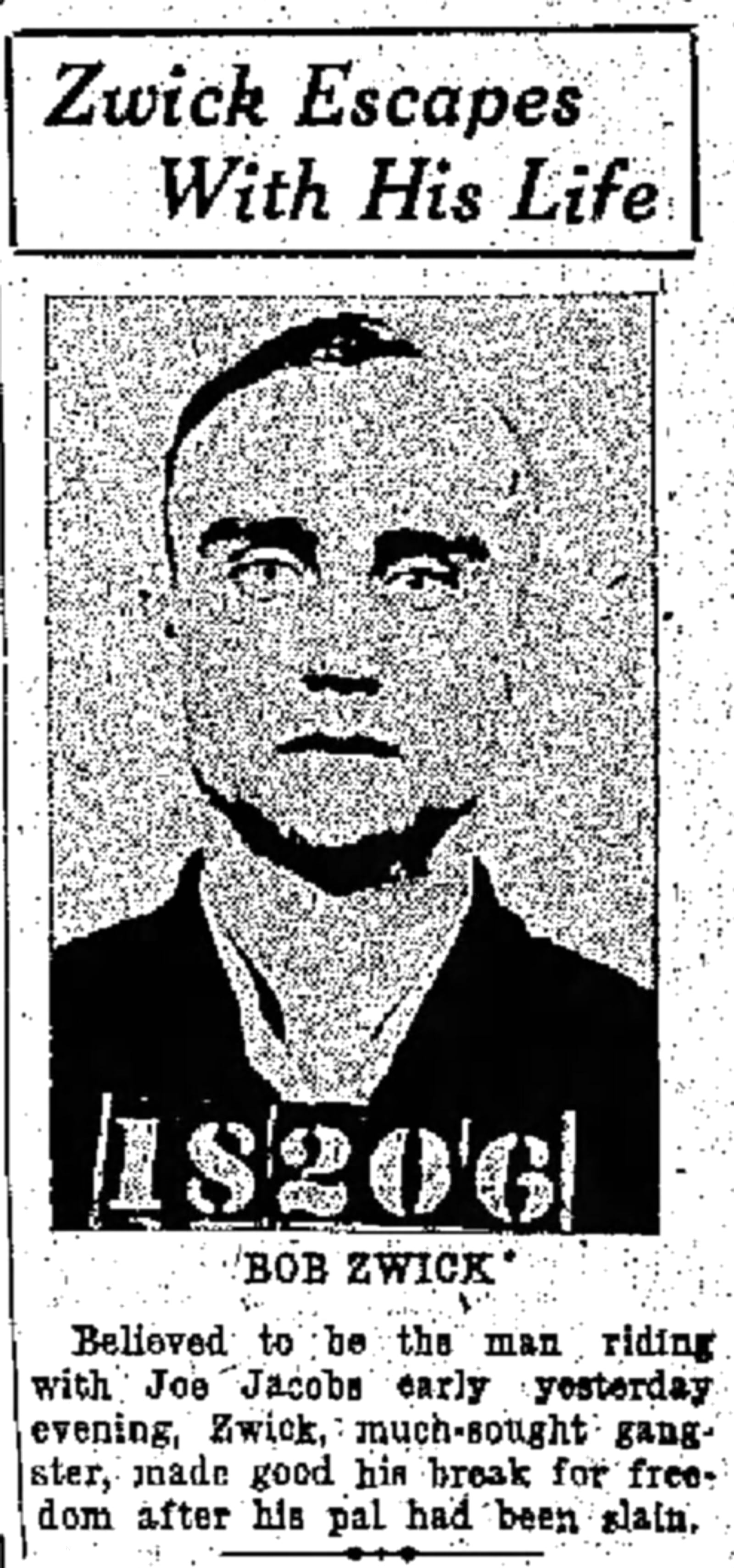 Gangster Bob Zwick survived a 1929 shootout in Hamilton. HAMILTON JOURNAL-NEWS  ARCHIVES