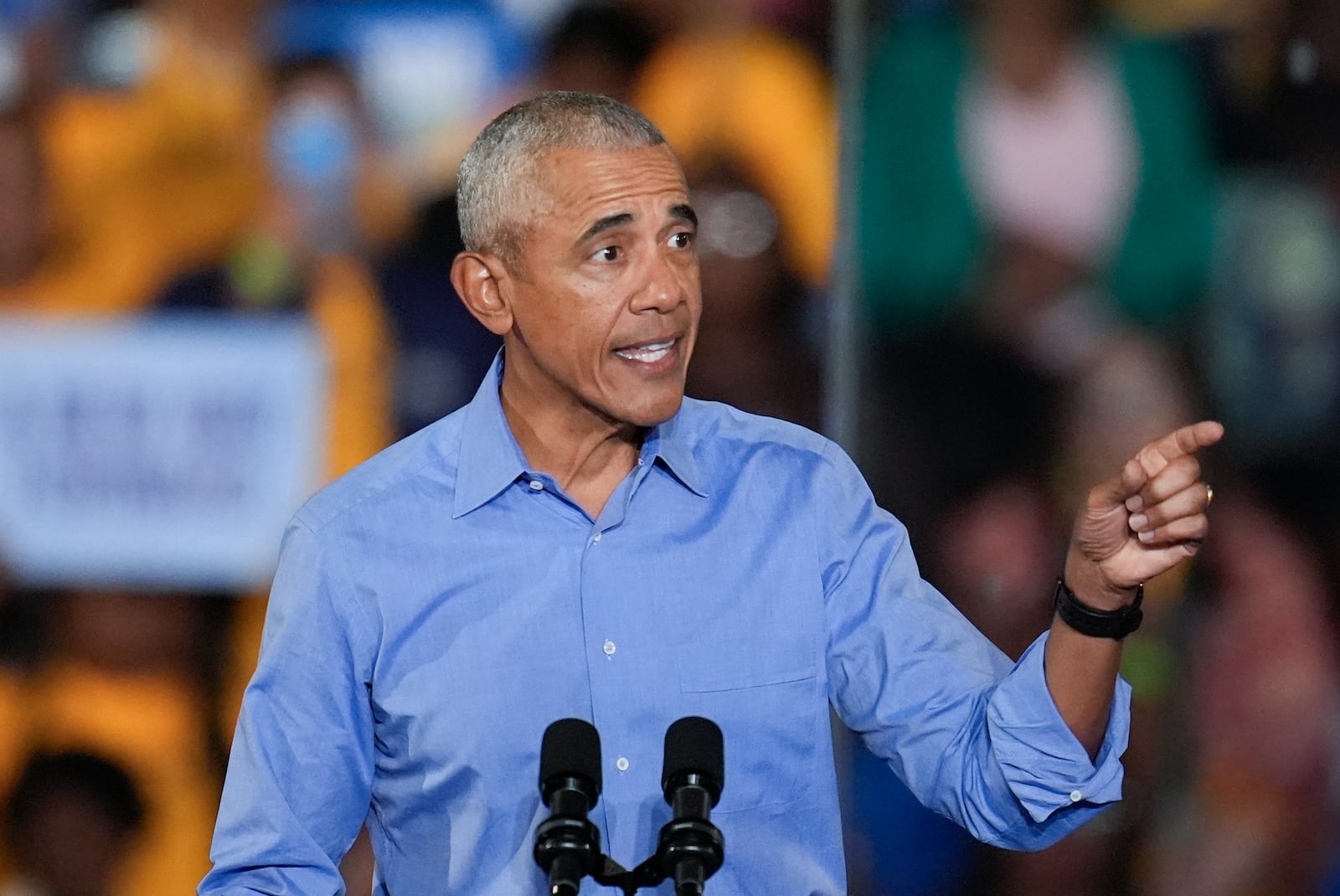 Former President Barack Obama speaks during a campaign rally supporting Democratic presidential nominee Vice President Kamala Harris on Thursday, Oct. 24, 2024, in Clarkston, Ga. (AP Photo/Mike Stewart)