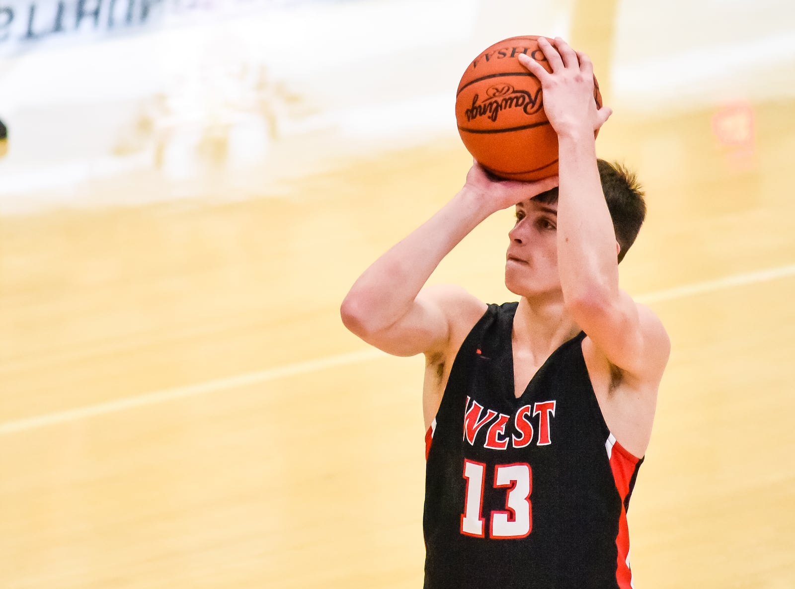 Lakota West forward Nathan Dudukovich puts up a shot during their basketball game against Lakota East Friday, January 15, 2021 at Lakota East High School in Liberty Township. Lakota West won 54-50. NICK GRAHAM / STAFF