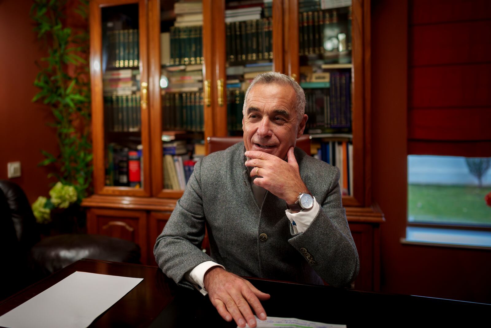 Calin Georgescu, the independent candidate for presidency who won the first round of presidential elections, speaks after an interview with the Associated Press in Izvorani, Romania, Wednesday, Dec. 4, 2024. (AP Photo/Vadim Ghirda)