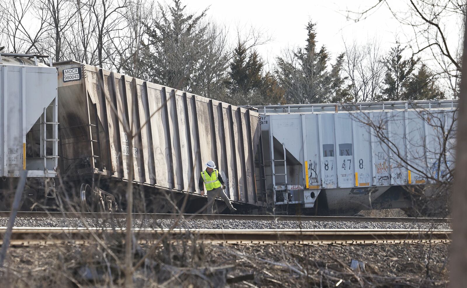 A train derailment happened on Riverside Drive in St. Clair Twp. on Monday afternoon. The derailment involved multiple box cars that went off the track about 12:30 p.m. There were no reports of injuries, spillage or roadways blocked, according to emergency dispatchers. NICK GRAHAM/STAFF