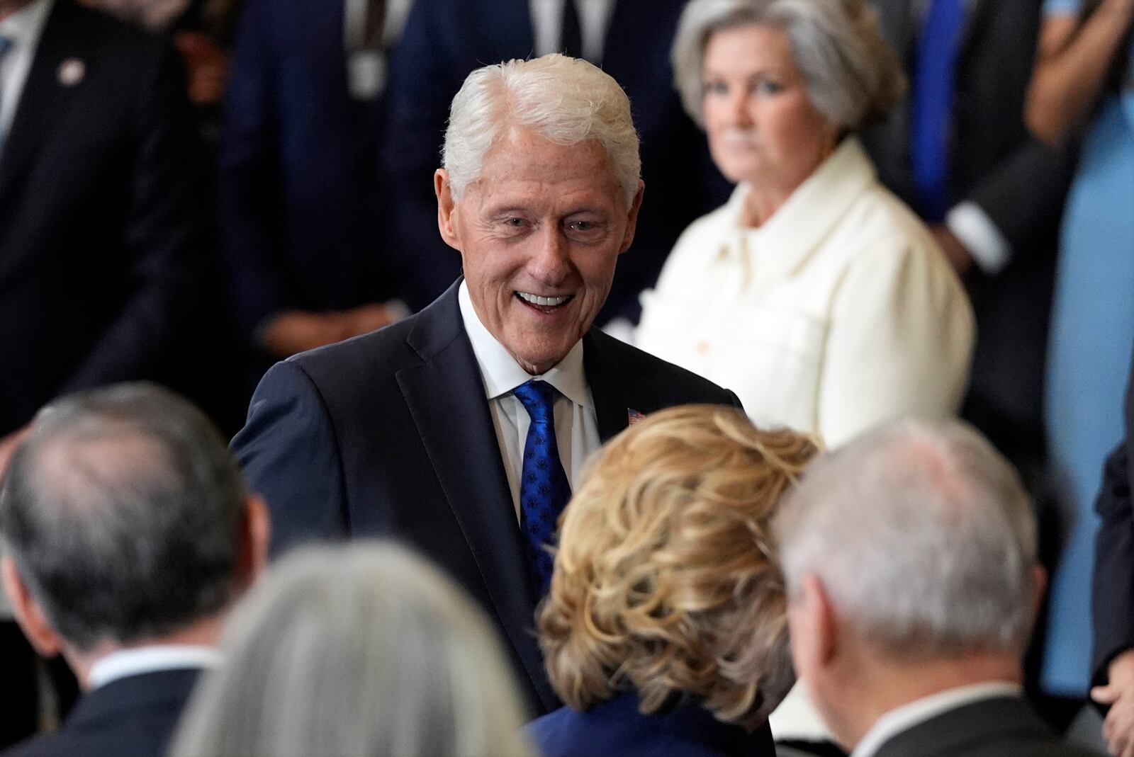 Former President Bill Clinton arrives before the 60th Presidential Inauguration in the Rotunda of the U.S. Capitol in Washington, Monday, Jan. 20, 2025. (AP Photo/Julia Demaree Nikhinson, Pool)