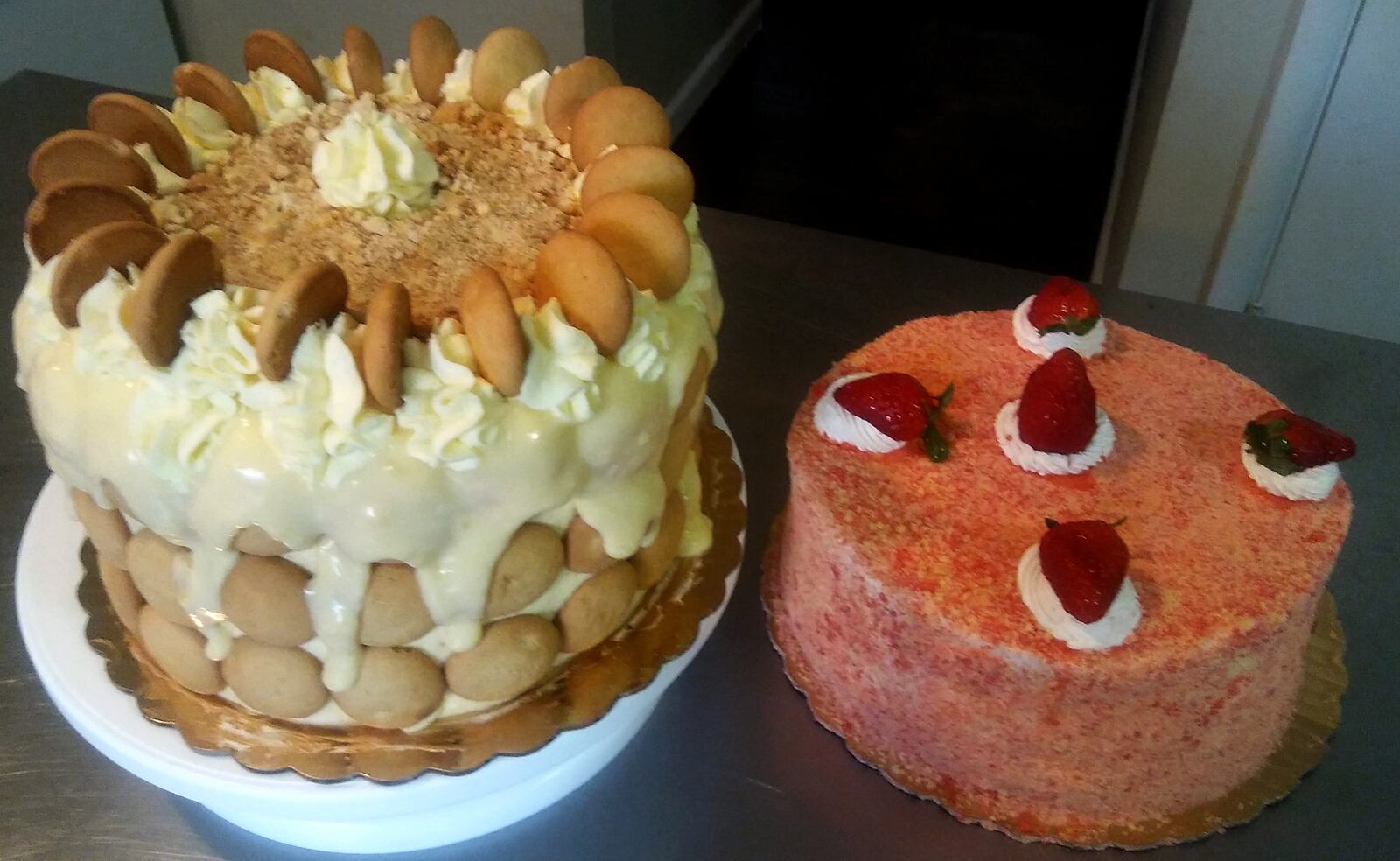 Bridgette's Cakes & Pastries owner Bridgette Rodgers launched her food truck trailer in fall of 2018.  A banana pudding cake and a  strawberry shortcake cheesecake  are pictured.